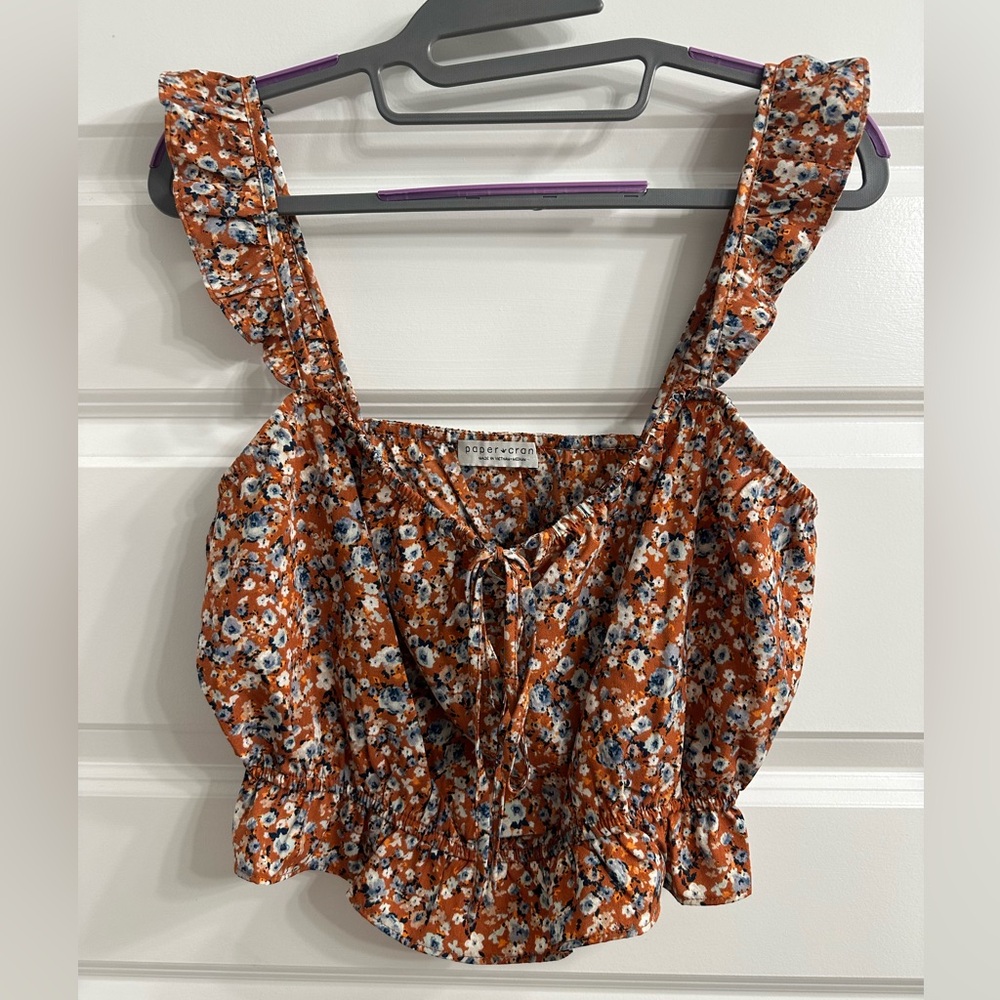Boutique Cropped Ruffle Top